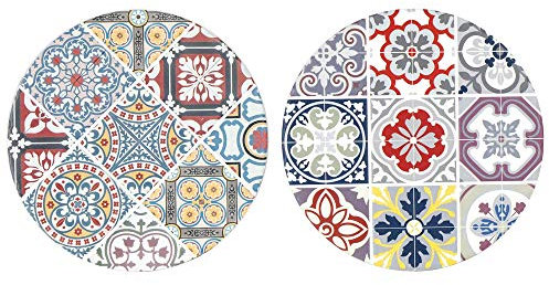 Set 2 Dessous de Plat Ronds 2, Motifs Carreaux de ciment, L 20 cm