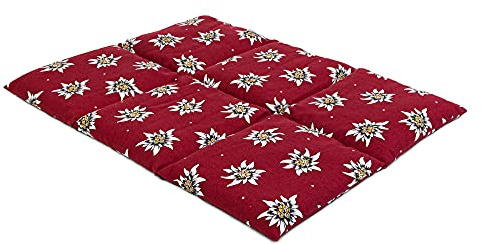 Currant Seeds Cushion, Large 40 x 30 cm, 6 Chambers, Flower Edelweiss Wine Red - Heat Cushion Grain Cushion for Microwave and Oven - Currant Seeds Cushion 30 x 40 cm, Flower Edelweiss Wine Red