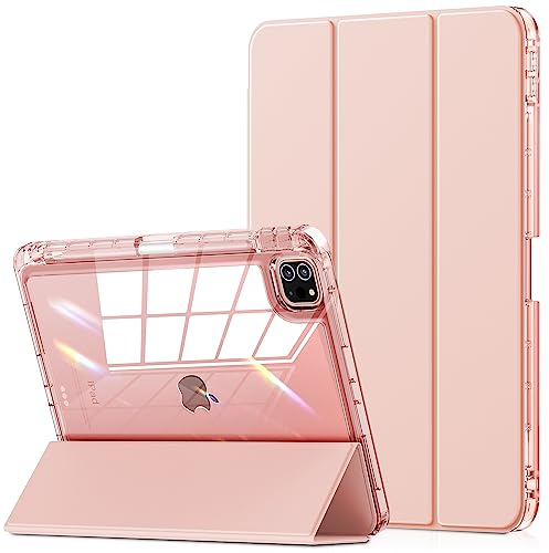 INFILAND Hülle für iPad Pro 11 Zoll 2022/2021/2020/2018 (4./3./2./1. Generation), kristallklare Rückseite & Rahmen [Anti-Vergilbung] + Bleistifthalter, Roségold