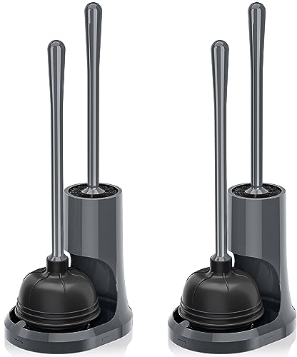 uptronic WC-Kolben und Bürste, Schüsselbürste und robuster WC-Kolben-Set mit Halterung, 2-in-1 Badezimmer-Reinigungskombination mit modernem Caddy-Ständer (grau)