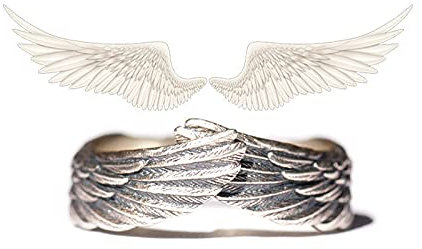 LVGPH Hug Wings Angel Feather Retro Copper Open Adjustable Guardian Ring - Vintage White Silver Wedding Band for Women Men Lovers Friends Gifts