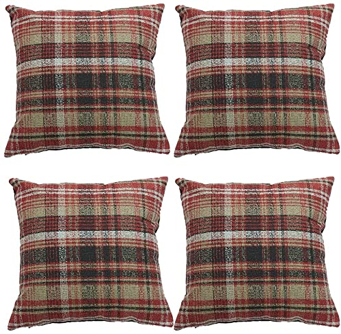 ZBW Impex Luxuriöse Kissenbezüge aus Leinen, kariert, kariert, für Zuhause, Bett, Sofa, Rot, 40 x 40 cm, 4 Stück