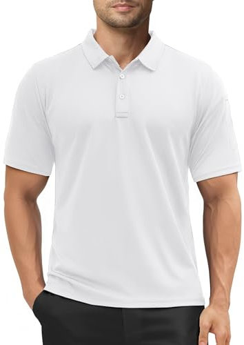MAGCOMSEN White Polo Shirt Mens Quick Dry Moisture Wicking Short Sleeve Classic Polo Shirts Casual Golf Bussiness, L