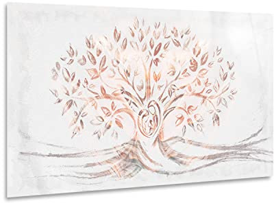 Giallobus - Impression sur toile - 8 - Image religieuse - Sainte Famille et Arbre de Vie - Reflets roses - Verre acrylique - 70x35 - Prêt à accrocher - Peintures pour la maison