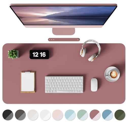 MOLMO Non-Slip Desk Mat, Waterproof Desk Pad Table Protector, Easy Clean Laptop Mat Large Mouse Pad Leather Writing Mat with Suede for Office /Home/Decor (Dark Pink, 60 x 35 cm)