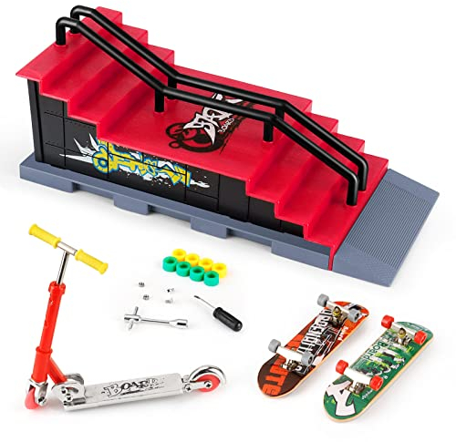 KETIEE Finger Skateboard Ramp Set, Mini Skateboard Ramp mit Fingerboard Skate Park Deck Truck Board Rampenset Spielzeug für Kinder (1810-6F Upgrade)