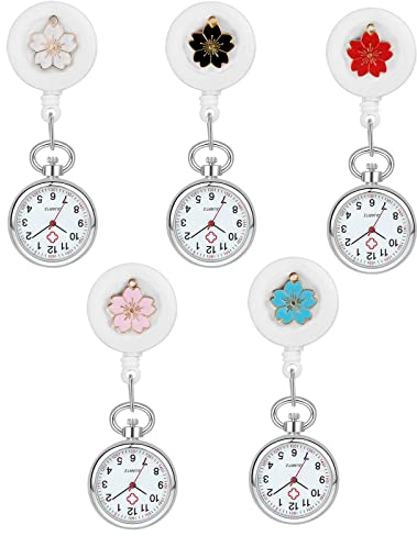 Avaner Krankenschwesternuhr Krankenschwester Uhren, Schwesternuhr Blumen Design mit Clip, Ausziehbare Pflegeuhr FOB Analog Quarzwerk Taschenuhr Ansteckuhr für Pflege Doktor Arzt Schwestern