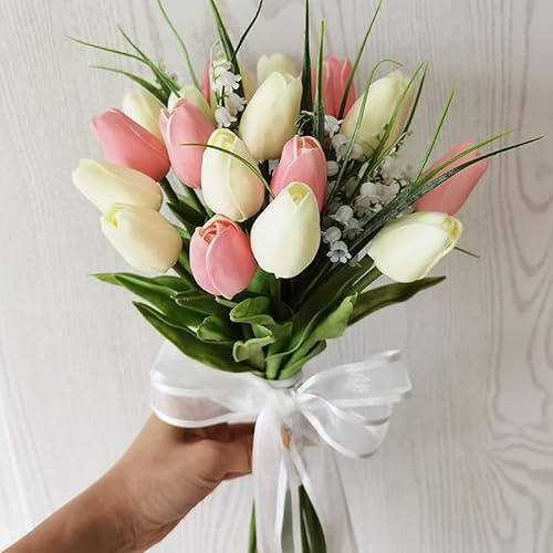 Xinhewong tulpaner lilja i dalen konstgjorda blommor | Real Touch | brudbukett | bröllopsbukett heminredning fest | 20 st (blandade färger)