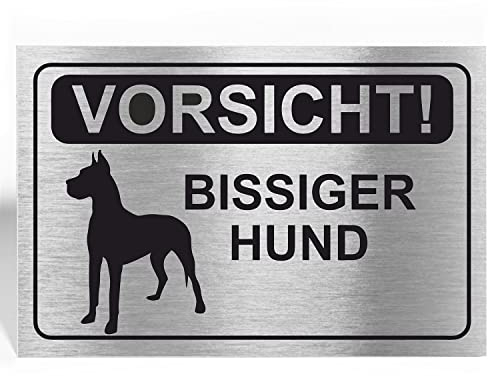PRINTIMA® Hund Schild Warnung Achtung Vorsicht Bissiger Aluminium 32 x 21 cm Mein Haus Mein Garten Meine Familie betreten auf eigene gefahr!