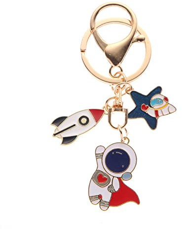 ARFUKA Porte-clés astronaute fusée en métal - Porte-clés de sac - Organiseur de clés - Cadeau de Noël d'anniversaire - Porte-clés pour homme et femme, multicolore, Small