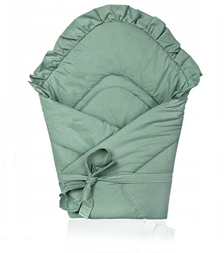 PIMKO Babyhörnchen mit rüschen Einschlagdecke Schlafsack Wickeltuch für Neugeborene und Kleinkinder Kuschelweich Praktisch Wickeldecke Umschlagdecke 100% Baumwolle (Pistazie)