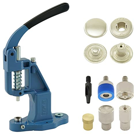 Druckknopfpresse Set mit Hebelpresse, Druckknopfwerkzeug und 50 Stück S-Feder Druckknöpfen 12,5 mm, Silber, Stahl | nähfrei | Handpresse | DIY
