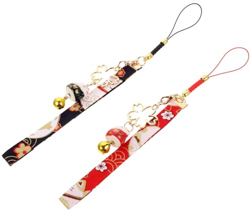 Operitacx 2 Pièces Porte-Clés Chat Porte-Bonheur Pendentif Maneki Neko Fortune Pendentifs Chat Faisant Signe Cloche Téléphone Charmes Symbole Mascotte Suspendus Décoration Pour Clé