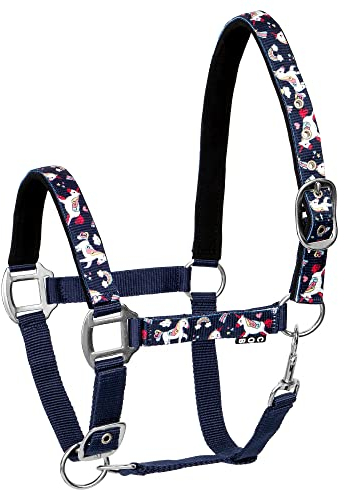 Start Unicorn36 Halfter für Pferde Vollblut, Pony – Stallhalfter mit zweistufiger Verstellung - Kinn und Genickstück – Weidehalfter, Pferd Halfter Warmblut neoprengefüttert (Dunkelblau, Pony)