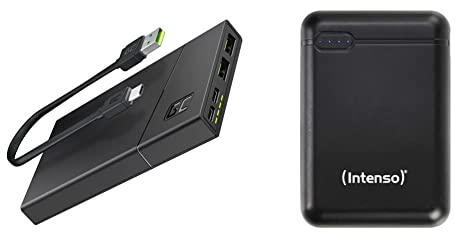 Green Cell Powerbank GC PowerPlay10S 10000mAh | 4-Port Externer Akku mit 2X USB-C 18W Power Delivery und 2X USB Ultra Charge & Intenso 7313530 Powerbank XS 10000, externes Ladegerät schwarz
