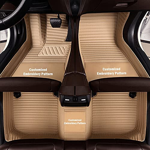 Personalisierung Anpassen Autofussmatten - 3D Luxus PU-Leder Auto Fussmatten Massanfertigung, Nach Maß Fußmatten Kompatibel mit 99% AutoMarke Modell (Beige Streifen)
