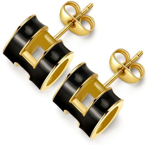 Schwarz Ohrringe mit Goldstecker - Damen Ohrschmuck in Gold, Geschenke für Frauen