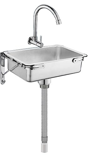 Edelstahl Wandmontage Waschbecken, Waschbecken, Ausgussbecken, Spülbecken mit Armatur, Rechteckig Haushaltsspülbecken, für Keller Garage Garten Waschküche (36x25cm/14.2x9.9in)