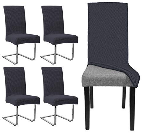 Vigevee Stuhlhussen Stretch 4er Set Stuhlüberzug Esszimmerstühle Bezug Wasserdicht Elastische Hussen Abnehmbarer Waschbarer Stühle Schutz Dekoration Stuhlbezug für Hotel, Restaurant, Anthrazit