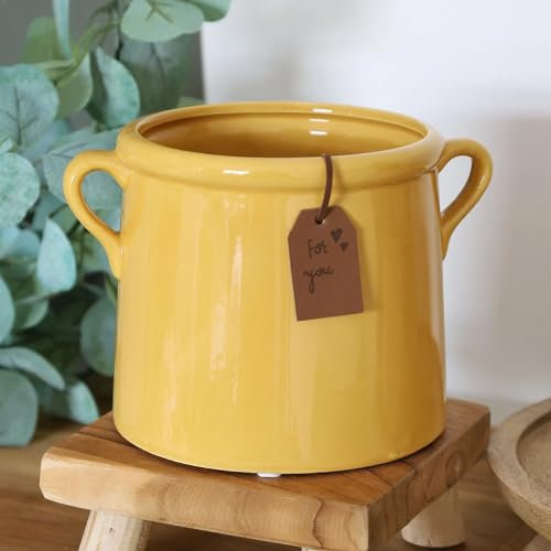 Blue Yellow Teal Utensils Holder Plant Pots Planters Home Decor Gifts Vases Flowers Display Holders (Large Yellow Pot)