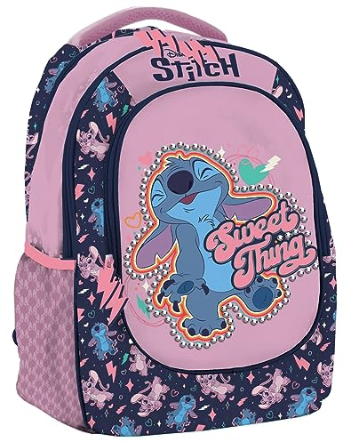 Mochila organizada OVETTO 3 cremalleras – Disney Stitch con llavero de regalo, multicolor