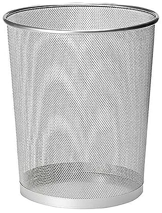 2 UR DOOR Metal Mesh Waste Basket Round Trash Bin For Kitchen, Bathroom, Bedroom - 27x23.5x23.5cm - Office Garbage Bin, Teenagers Room and Dorm Accessories, Lightweight Rubbish Can (Silver1)