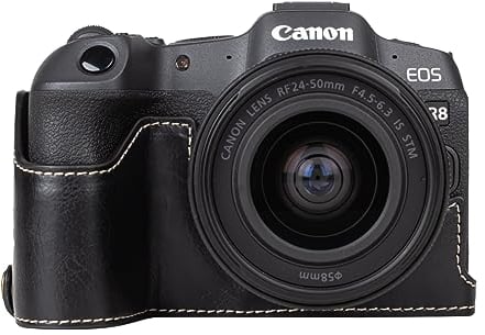 MUZIRI KINOKOO Case for Canon EOS R8/EOSR8 DSLR Camera, Retro Style PU Leather Canon EOS R8 Protective Case with Hand Grip and Opening Bottom Design - Black