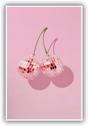 Discokugel-Wandkunst, adrette, ästhetische Leinwand, Wanddekoration, Discokugel-Poster, trendige, flippige Wandkunst, Kirschbar-Wagen, Bilder, Retro-Vintage-Drucke, Gemälde für Mädchenzimmer,