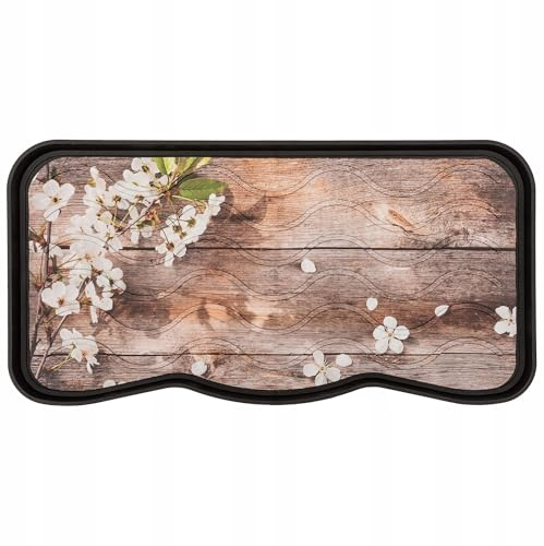 e-floor Schuhabtropfschale gedruckt | Schuhmatte | Schuhablage | Schuhunterlage | Abtropfschale für Schuhe Regen Herbst Winter | Anti-Rutsch | Napfunterlage 38cm x 75cm Blumen & Holz