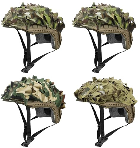 Motionchic 4 Pcs Helmet Cover Tactical Scrim Airsoft Leaf Cover Camo Military Gear Combat Fast Tactical Accessories Military Paintball Hunting Shooting Gear, Helmet Not Included