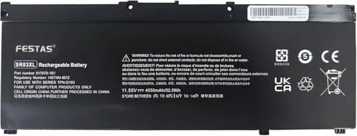 FESTAS 11.55V 52.5Wh Neuf SR03XL HSTNN-DB8Q L08855-855 TPN-Q194 Batterie Compatible avec HP Pavilion 15-CX 15-CX0058WM 15-CX0000 Envy X360 15-CN0000 17-BW0000 Series L08934-2C1 L08934-1B1 HSTNN-IB8L