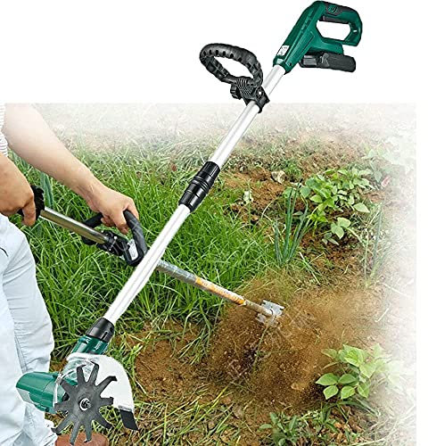 Motozappe/Coltivatori Portatili Elettrici a Batteria, Motozappe da Giardino a Batteria 20 V, Asta Retrattile da 97 cm-127 cm, Coltivatore Elettrico con Batteria al Litio da 4000 mAh e Caricabatterie