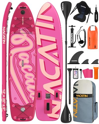 Paddle Boards für die Familie, 12' Aufblasbares Stand-Up-Paddle-Board mit Kayak-Umbausatz, Komplettes SUP-Set Paddle Boards für Erwachsene, mit Einzel-/Doppelpaddel, Kajaksitz und weiterem Zubehör