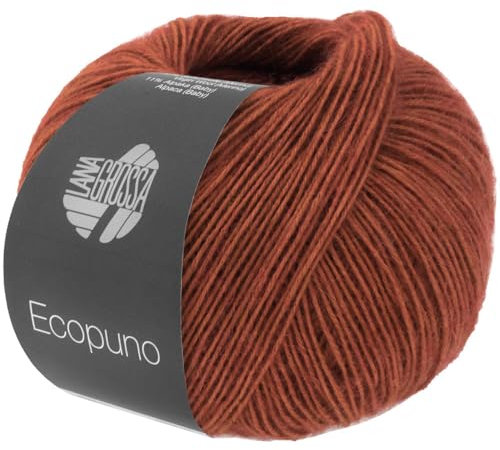 LANA GROSSA Ecopuno | Edle Netzgarnstruktur aus Baumwolle gefüllt mit Merino/Alpaka | Handstrickgarn aus 17% Schurwolle & 11% Alpaka Wolle | 50g Wolle zum Stricken & Häkeln | 215m Garn FB 211