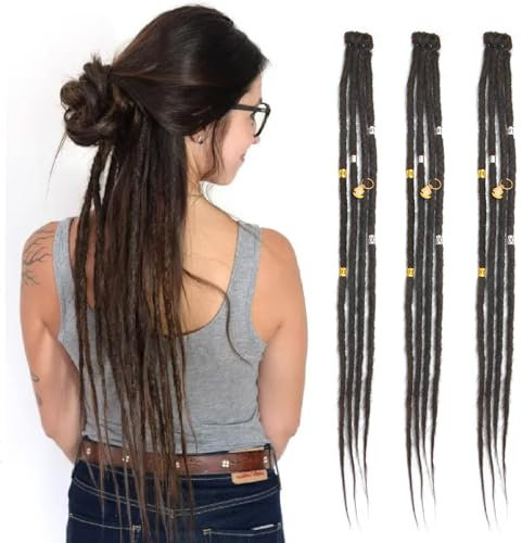 Dsoar Clip In Dreadlock Verlängerungen 20 Zoll 3PCS Handgefertigte 0.6cm Synthetische Dreads mit Clips Soft Crochet Loc Extensions(4#)