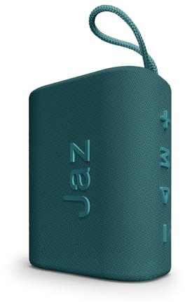 JAZ Mini Enceinte sans Fil avec lanière, Enceinte Portable, Puissance 3 Watts, Compatible avec clés USB, Cartes SD, câble AUX, Micro intégré, Commandes Multifonctions, Tissu, Bleu