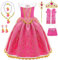 COYBTO Robe Princesse Fille, Deguisement Raiponce Aurore avec Couronne Collier Ensemble, Raiponce Costume Carnaval Enfant, Deguisement Belle au Bois Dormant pour Anniversaire Cosplay