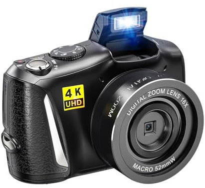 Ade Fotocamere digitali 4K 48MP Autofocus con 16x zoom digitale, macchina fotografica compatta Vlog per principianti, bambini, scheda da 32 GB