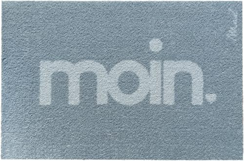 Mad about Mats Fußmatte Außen und Innen, Türvorleger Outdoor und Indoor, Fußmatte Moin, blau, mit Spruch, waschbar & rutschfest, 50 x 75 cm