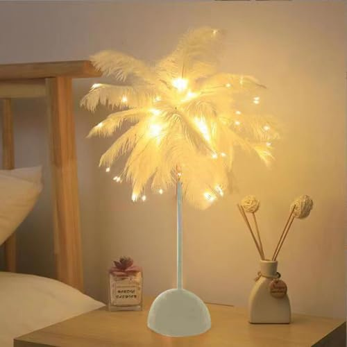 Ahuuen Feder-Tischlampe, Feder-Schreibtischlampe,Nachttisch-Schreibtischlampe, elegantes LED-Nachtlicht, Federlicht - Schlafzimmer Nachttischlampe Atmosphäre Licht LED Nachtlampe für Wohnzimmer