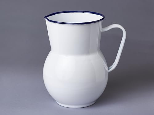 Jarra San Juan Para Servir de Porcelana Esmaltada Diseño Clásico Abombado Ribete Azul 2 Litros