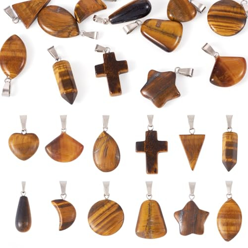 Sparkeads 12 Stück sortierte Tigeraugen-Charms, Kreuz, Herz, Tropfenform, Edelstein-Anhänger, Kristall, Pferdeauge, baumelnder Charm, Großpackung für Schmuck, DIY-Ohrringe, Damen, Halskette, Armband,