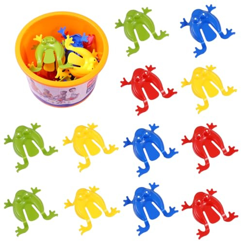 Ipetboom Frösche Hüpfen Spiel: 12-Teiliges Spielzeug Mit 1 Eimer 1 Satz Lustige Lernspielzeuge Partygeschenke Plastikspielzeug Hüpffrosch-Partyspiel Frosch-Schiebespielzeug Gemischte Farben