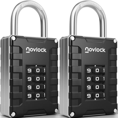 Zahlenschloss 4-stellig – Vorhängeschloss mit Zahlencode für Spinde, Schränke, Werkzeugkisten, Tore, Zäune & Schuppen – Spindschloss 2er-Pack, Schwarz/Silber