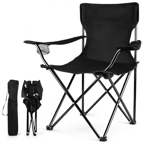 TIENDA EURASIA - Silla Playa o Camping | con Funda de Transporte y Asas | Plegable | Estructura de Metal | Asiento Impermeable | Color Negro | Medida 50 x 50 x 80 cm