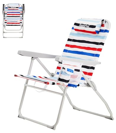SUNNYFEEL Strandkorb rot blau & weiß gestreift 1er Set hoch
