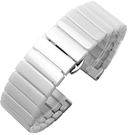 Geeignet für Damen und Herren. Keramik-Uhrenarmband. Edelstahl-Kombinationsarmband (Weiß, 24 mm).