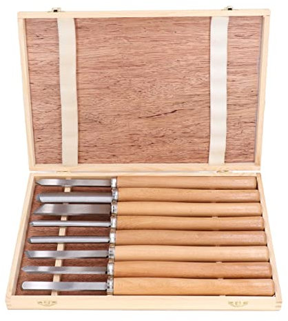 8 Pcs Lathe Turning Tool Set with 65 Manganese Steel Heads, Beech Handle Woodworking Chisel Kit, Outlast and High Hardness for Woodworking Projects