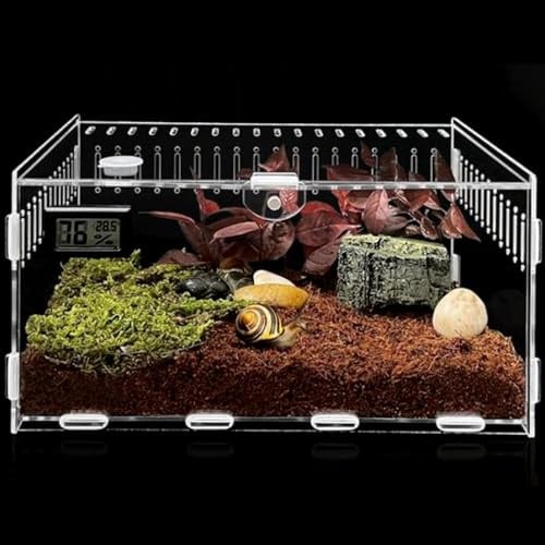 Acryl Terrarium, Schnecken Terrarium 30CM*20CM*15CM, Reptil Acryl Fütterungsbox, Reptilien Aufzuchtbox, Tragbarer Kriechender Haustier Critter Box für Spide, Skorpion, Schnecken, Spinnen