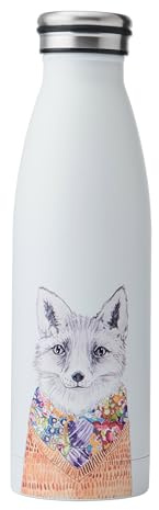 Mikasa Tipperleyhill Edelstahl isolierte Wasserflasche On-The-Go Doppelwandige Hydratation Flasche hält Getränke heiß für 12 Stunden und kalt für 18 Stunden Quirky Fox Illustration Handwash Only,500ml